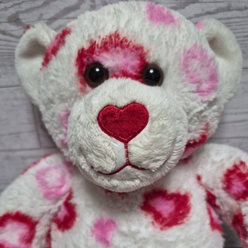 Build-A-Bear Valentine's Hearts Teddy Bear White Pink Red Hearts Plush